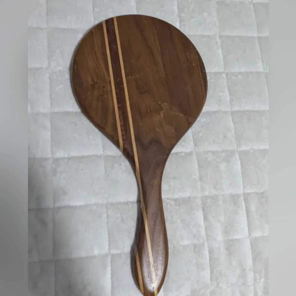 Antique Beveled Wooden Inlayed Hand Held Mirror Art Deco Handmade